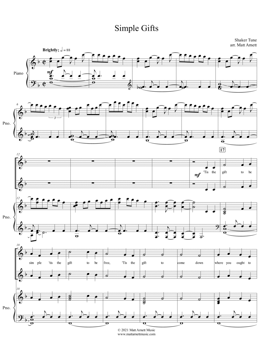 Simple Gifts - SA Choir SA scores gallery preview page 1