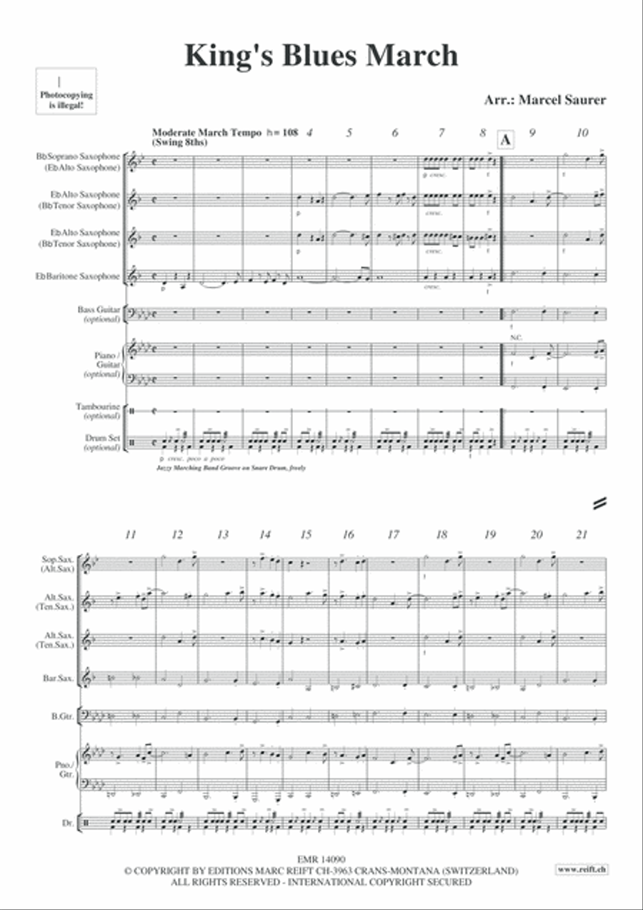 King's Blues March Saxophone Quartet scores gallery preview page 4