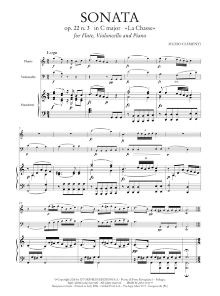 Sonata Op. 22 No. 3 "La Chasse" in C Major for Flute, Violoncello and Piano