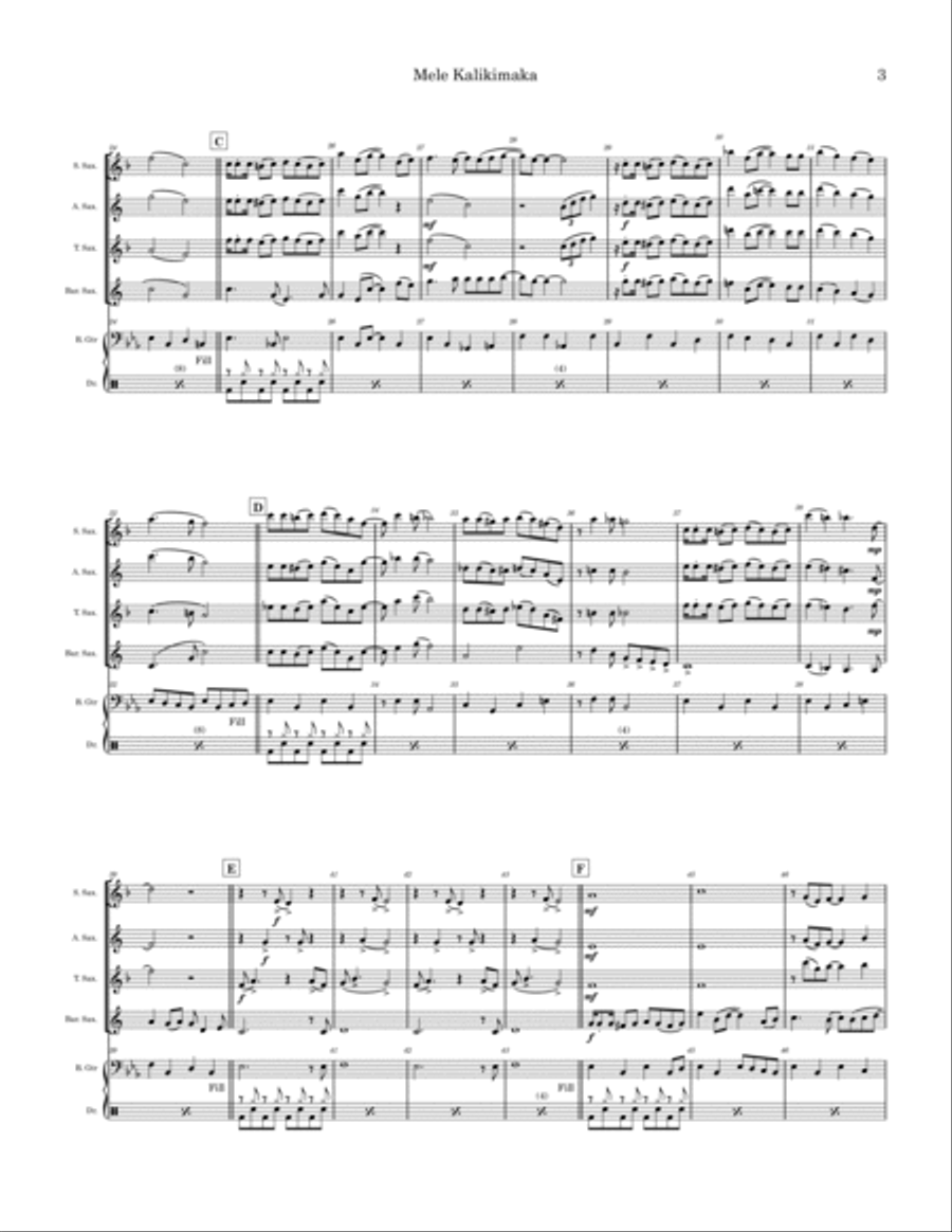 Mele Kalikimaka Mele Kalikimaka Saxophone Quartet scores gallery preview page 3