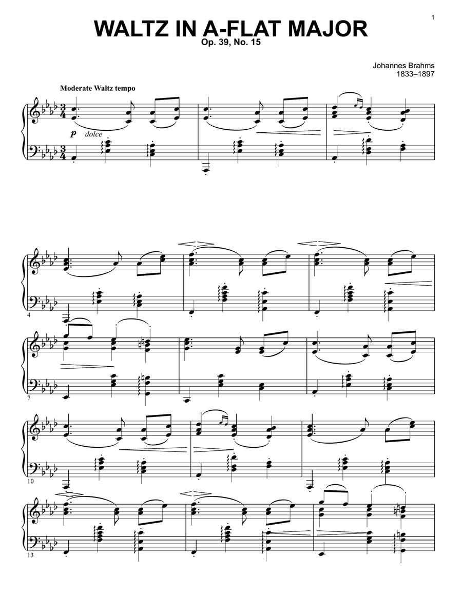 Waltz in A-flat major, Op. 39, No. 15 Piano Solo scores gallery preview page 1