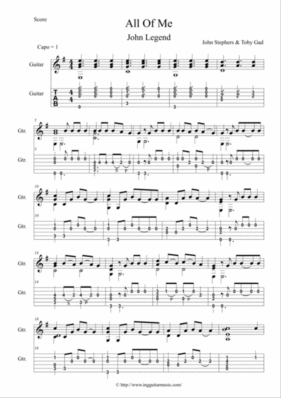 All Of Me Guitar Tablature scores gallery preview page 1