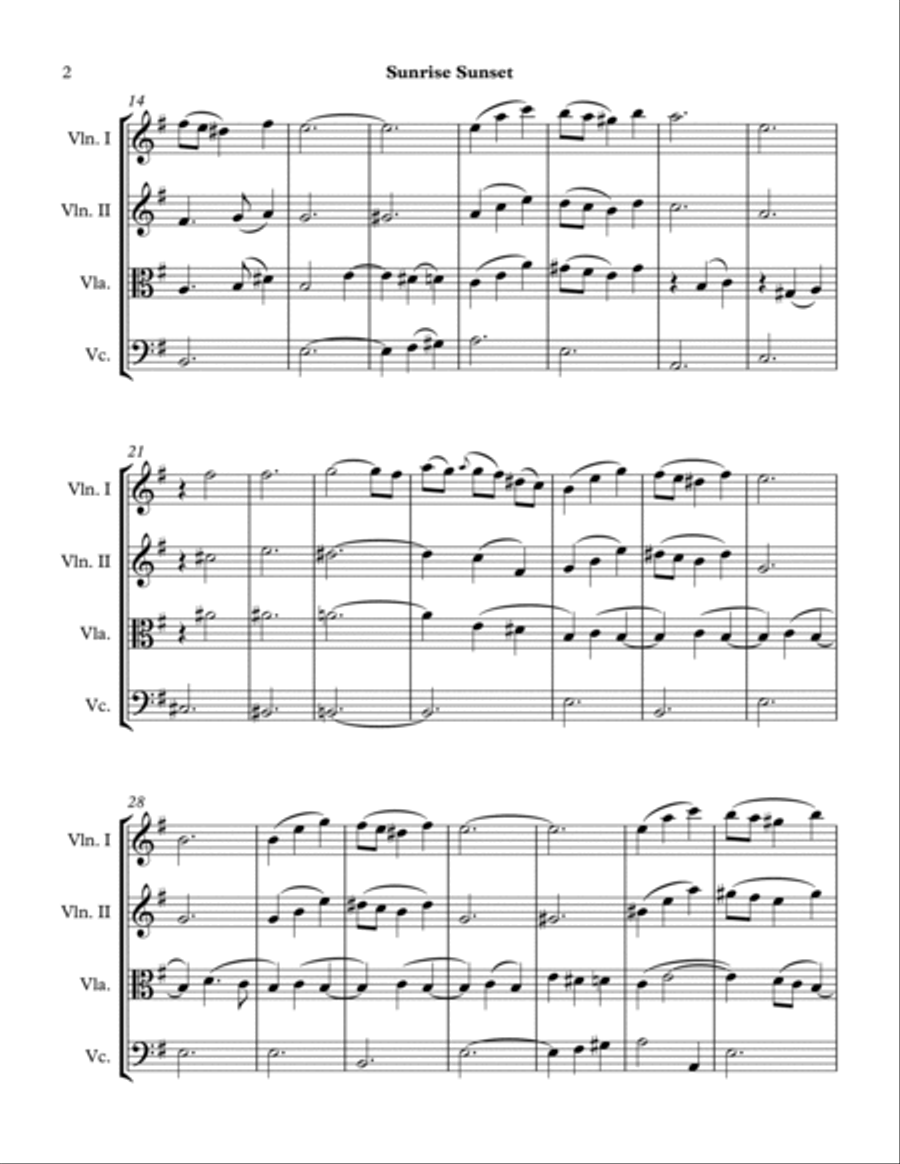 Sunrise, Sunset Sunrise, Sunset String Quartet scores gallery preview page 2