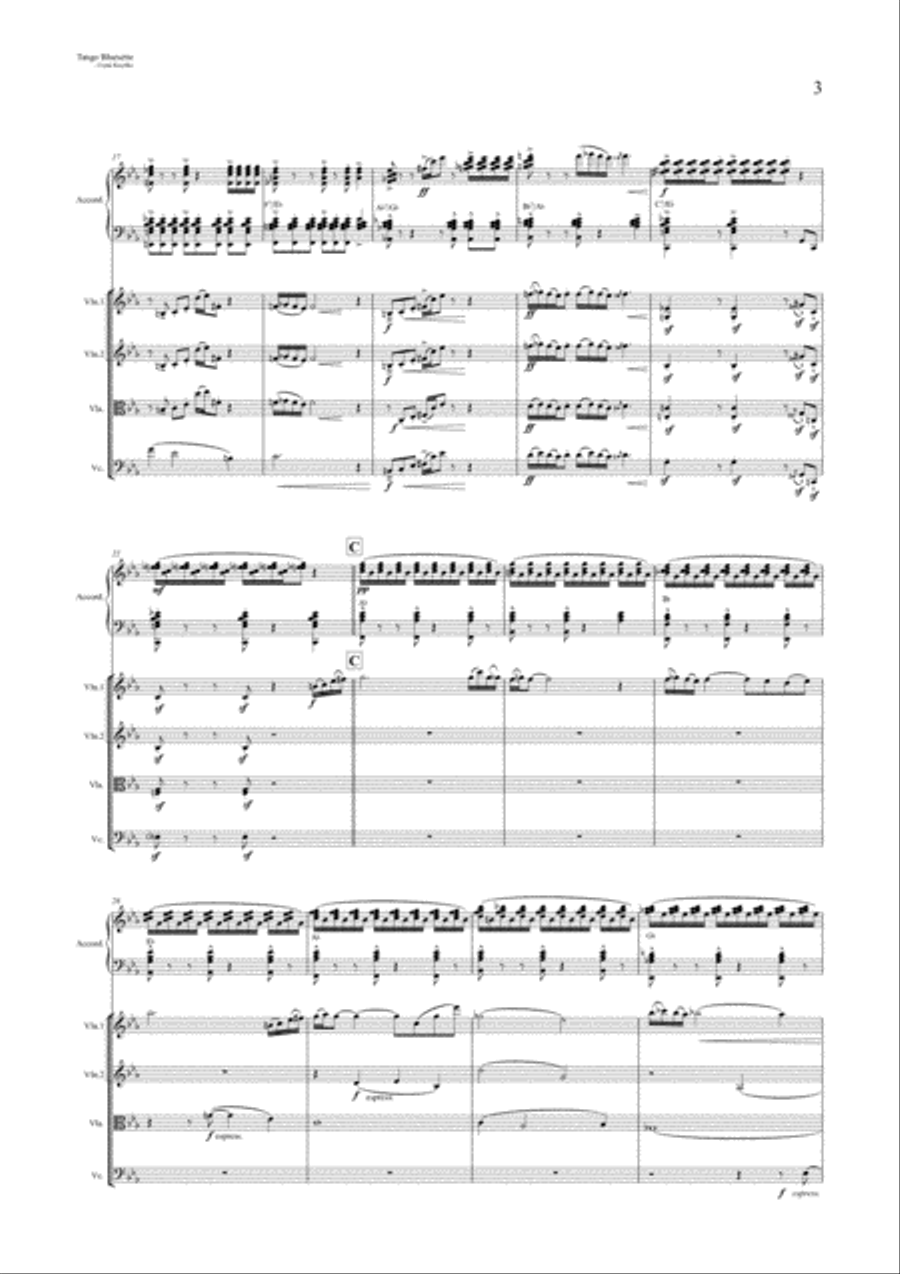 Tango Bluesette - for Accordion & String Quartet String Quartet scores gallery preview page 3