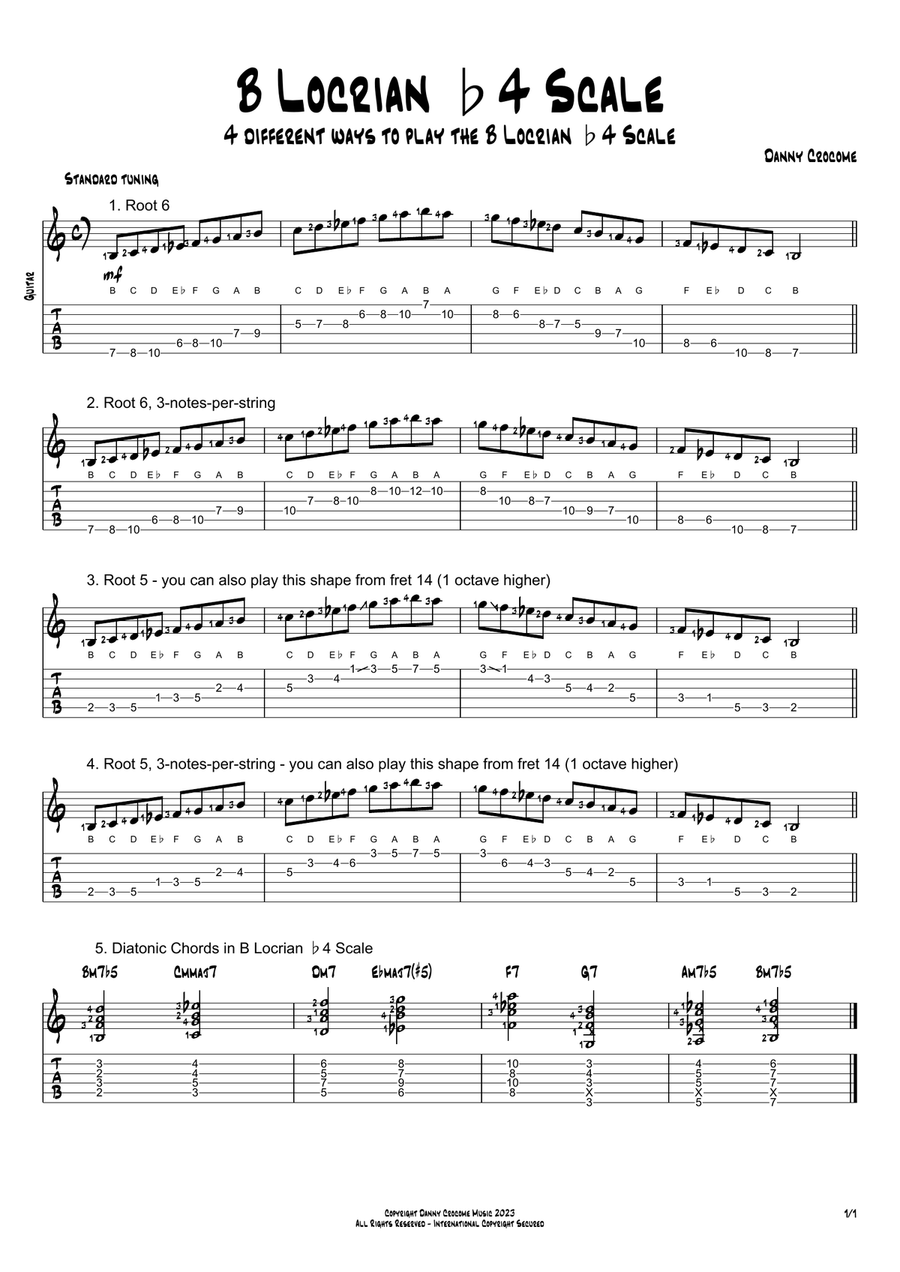 B Locrian b4 Scale (4 Ways to Play) Electric Guitar scores gallery preview page 1