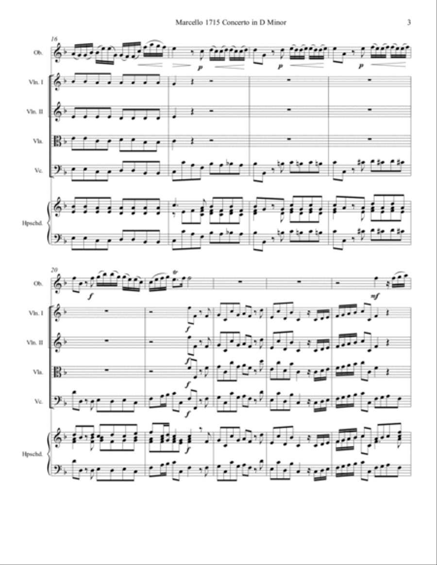 Marcello Oboe Concerto in D Minor Chamber Orchestra scores gallery preview page 3