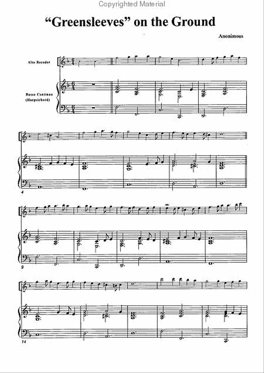 Green Sleeves on the Ground Alto Recorder scores gallery preview page 3