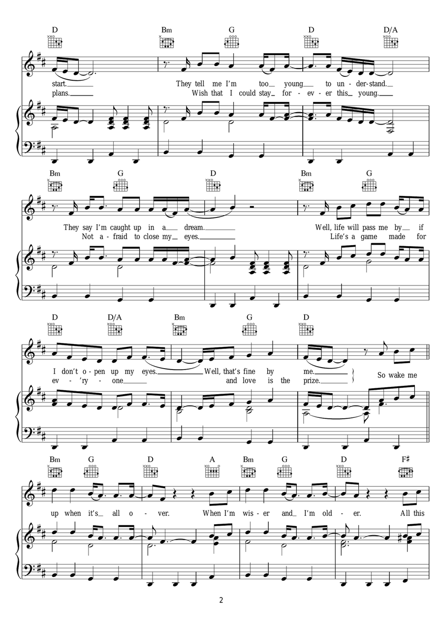 Wake Me Up Wake Me Up Piano, Vocal, Guitar scores gallery preview page 2
