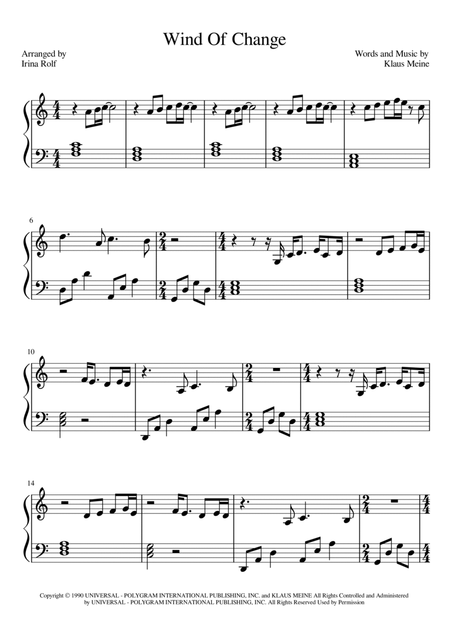 Wind Of Change Wind Of Change Piano Solo scores gallery preview page 1