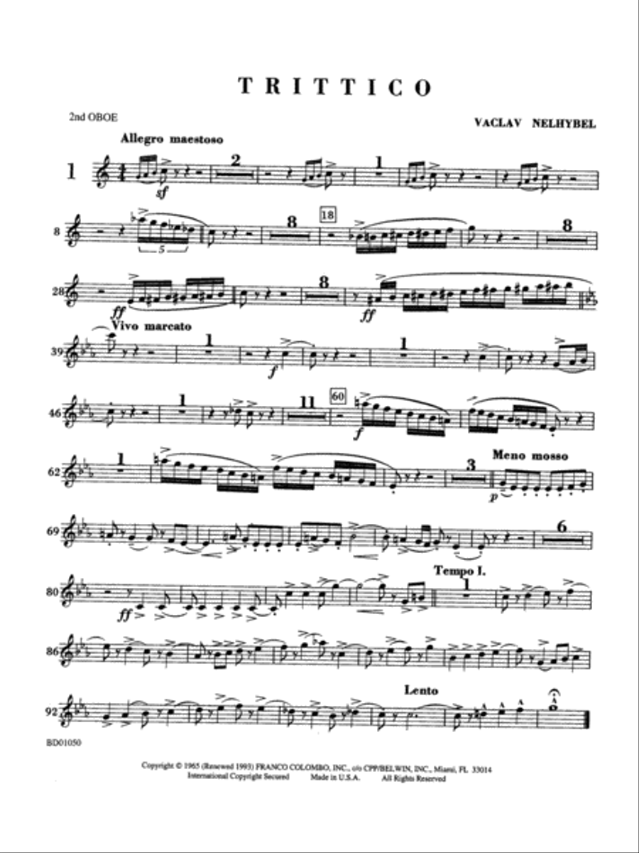 Trittico: 2nd Oboe Concert Band scores gallery preview page 1