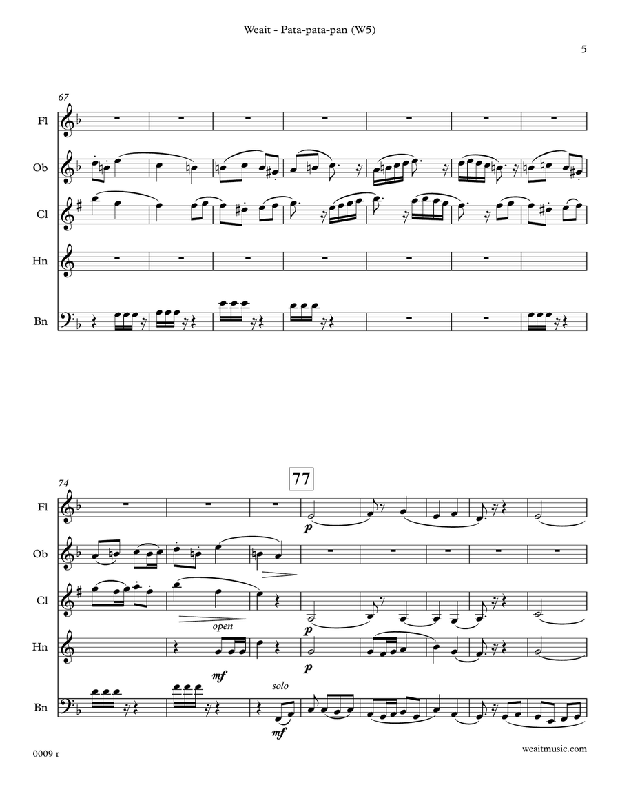 Pata-pata-pan for woodwind quintet (3’12) Woodwind Quintet scores gallery preview page 5