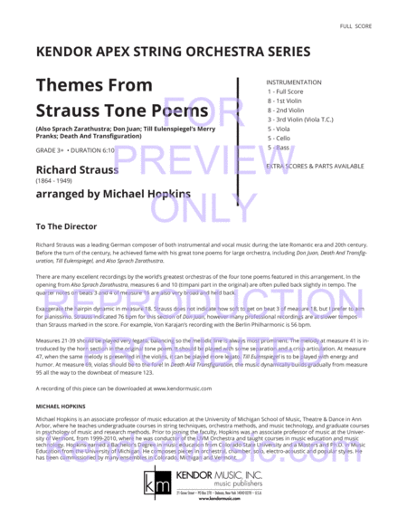 Themes From Strauss Tone Poems (Full Score)