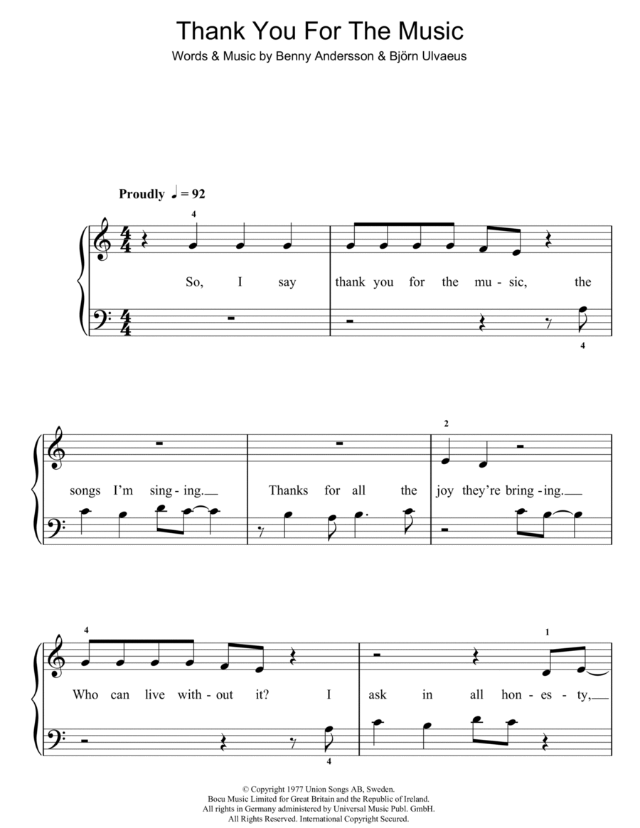 Thank You For The Music Easy Piano scores gallery preview page 1
