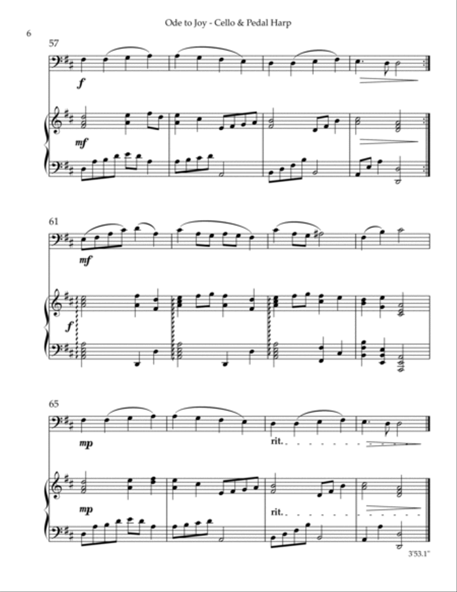 Ode to Joy, Duet for Cello & Pedal Harp String Duet scores gallery preview page 6