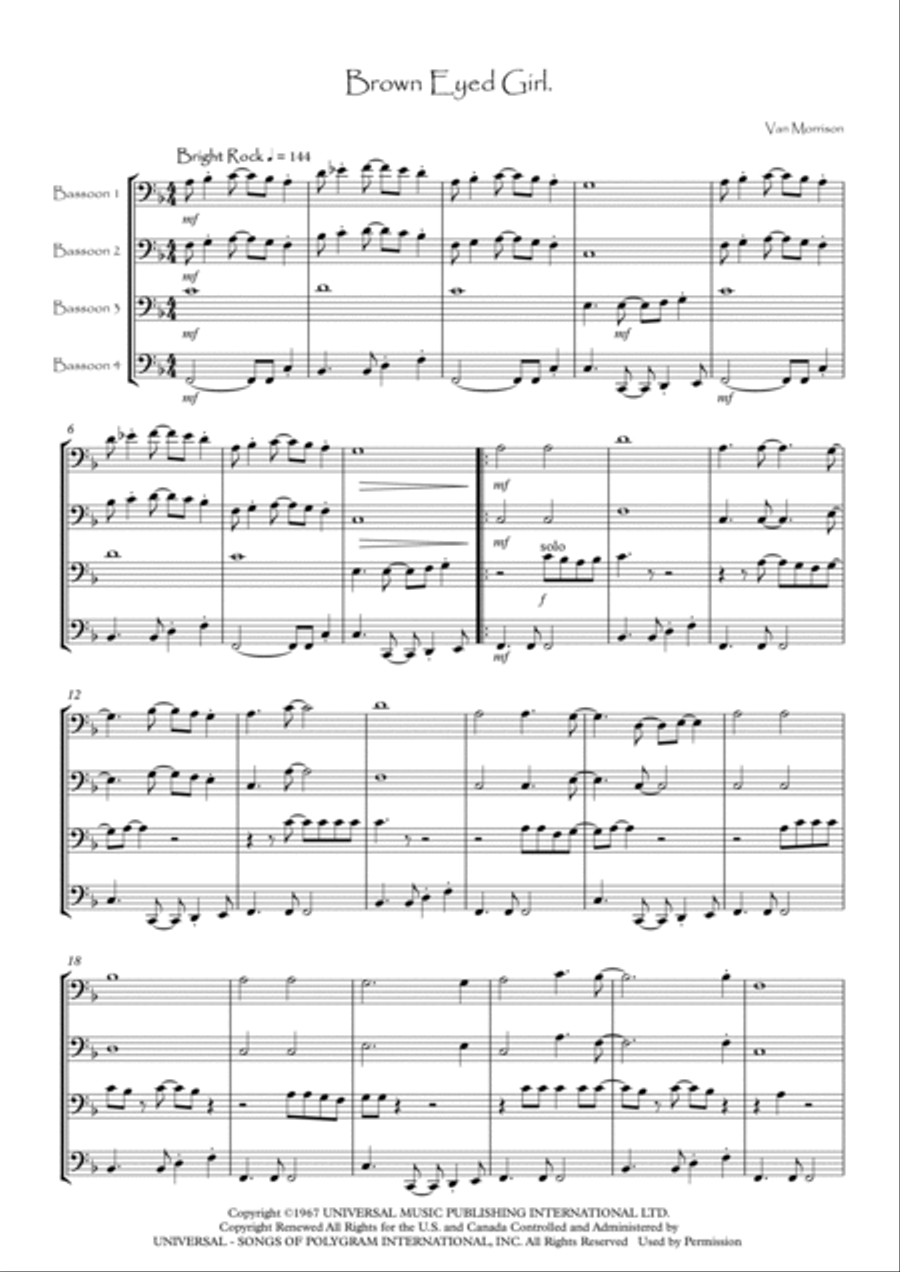 Brown Eyed Girl Woodwind Quartet scores gallery preview page 2