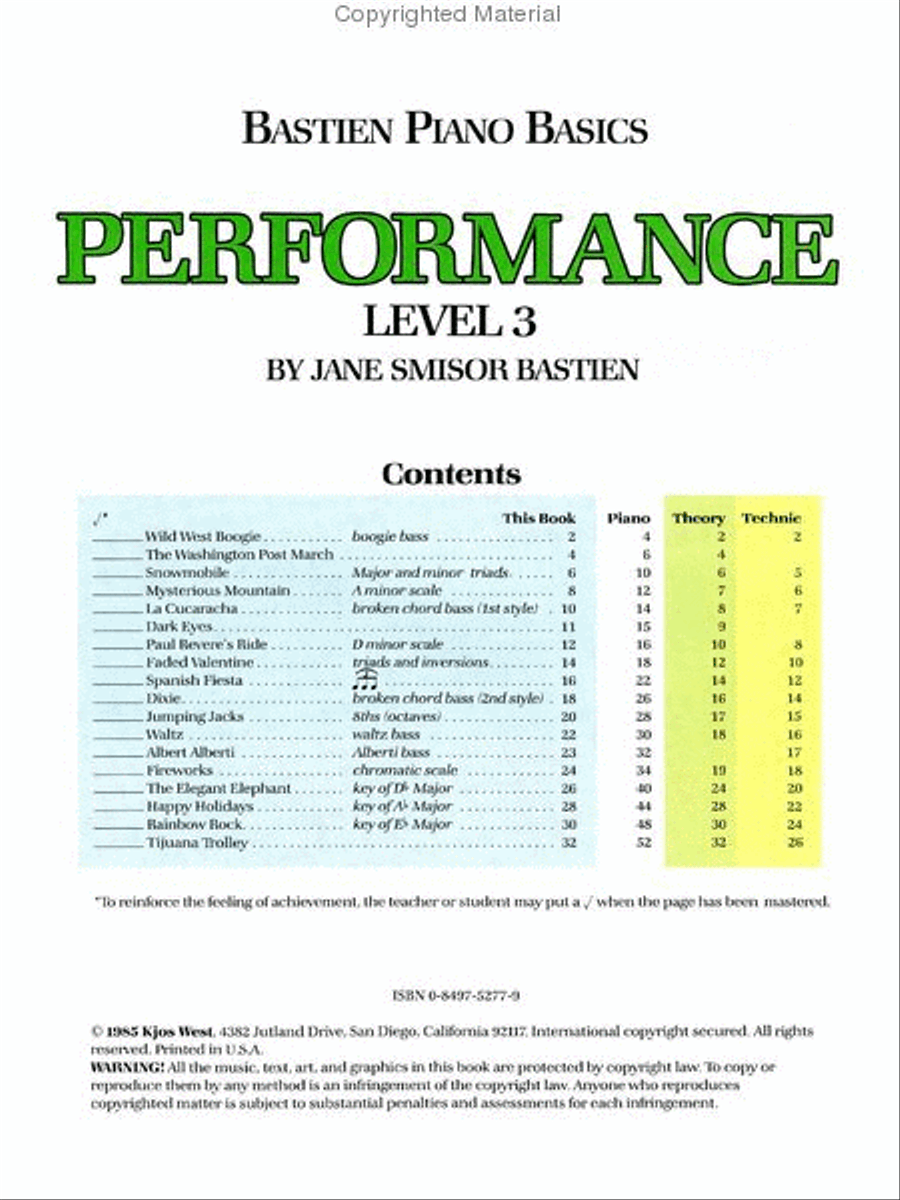 Bastien Piano Basics, Level 3, Performance