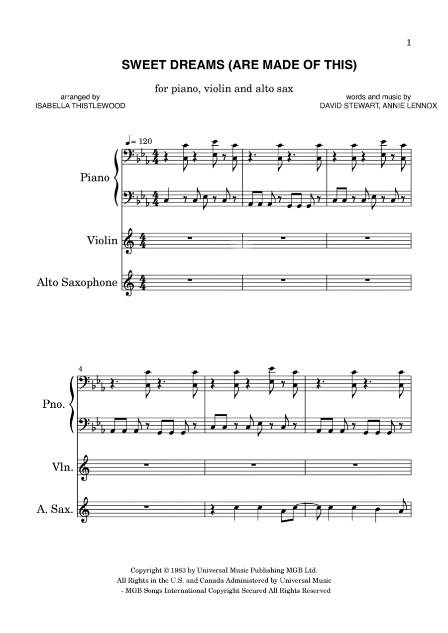 Sweet Dreams (are Made Of This) Alto Saxophone scores gallery preview page 1