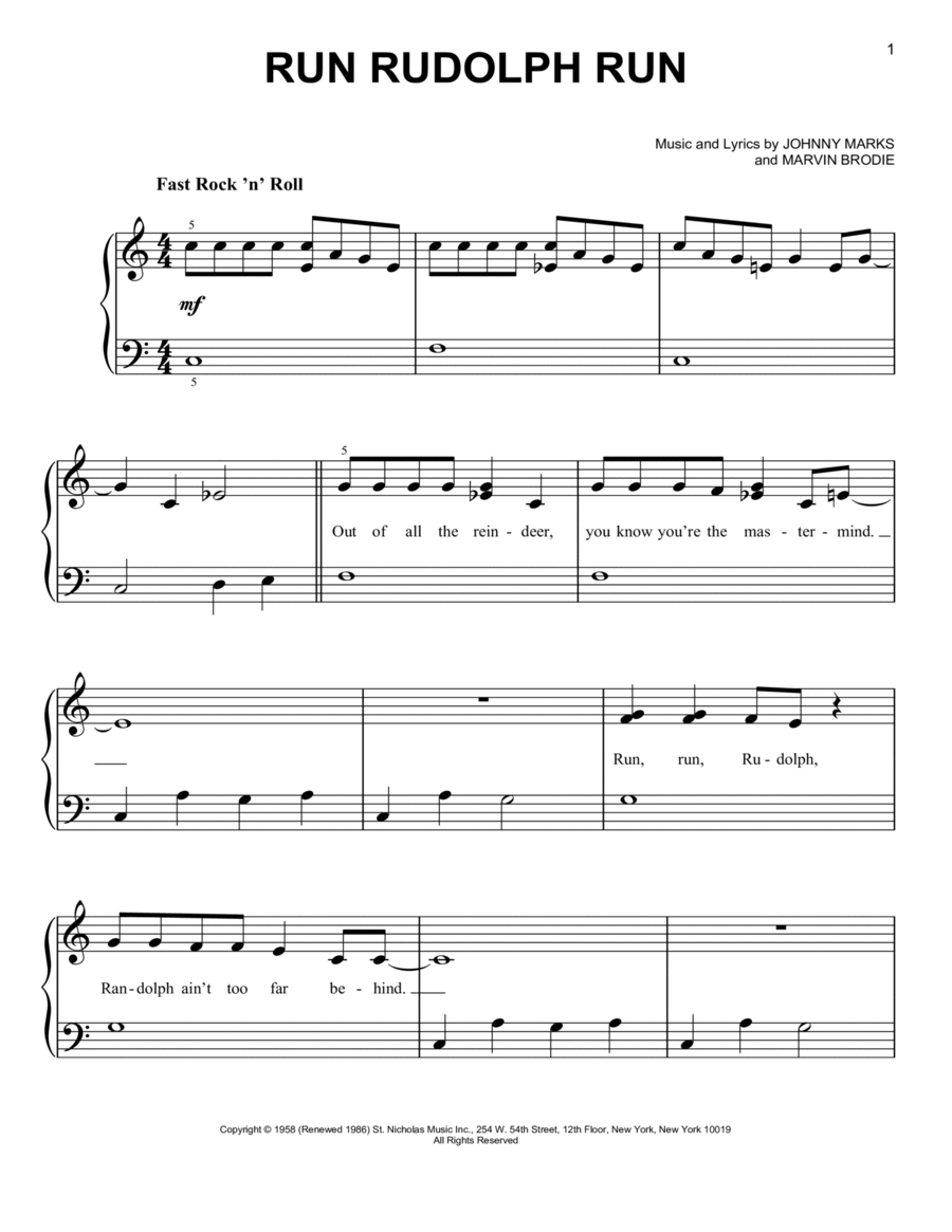 Run Rudolph Run Run Rudolph Run Easy Piano scores gallery preview page 1