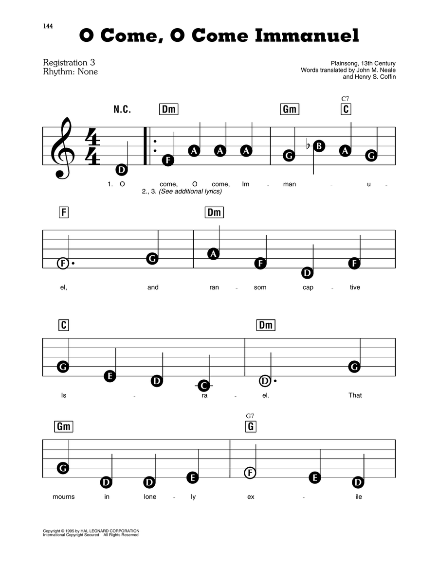 O Come, O Come Immanuel Electronic Keyboard scores gallery preview page 1