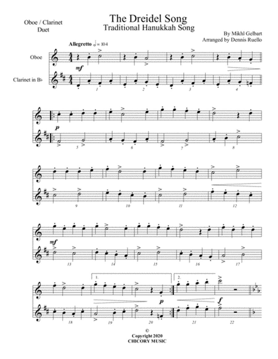 The Dreidel Song - Oboe / Clarinet Duet - Intermediate image number null