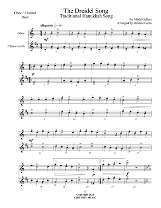 The Dreidel Song - Oboe / Clarinet Duet - Intermediate