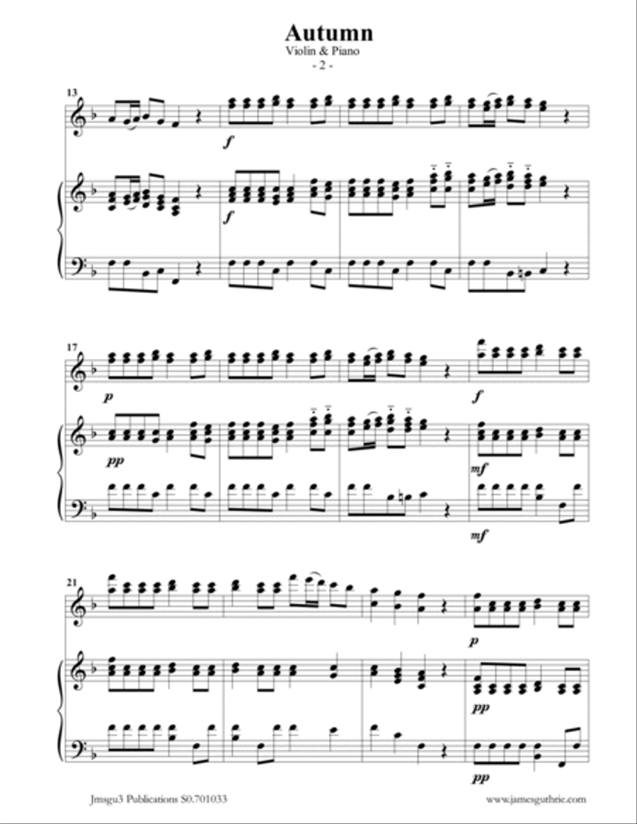 Vivaldi: Autumn from the Four Seasons for Violin & Piano Violin Solo scores gallery preview page 2
