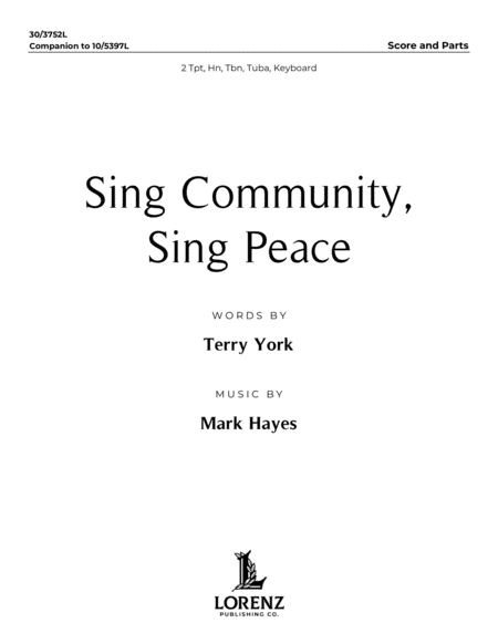 Sing Community, Sing Peace - Brass Quintet Score and Parts