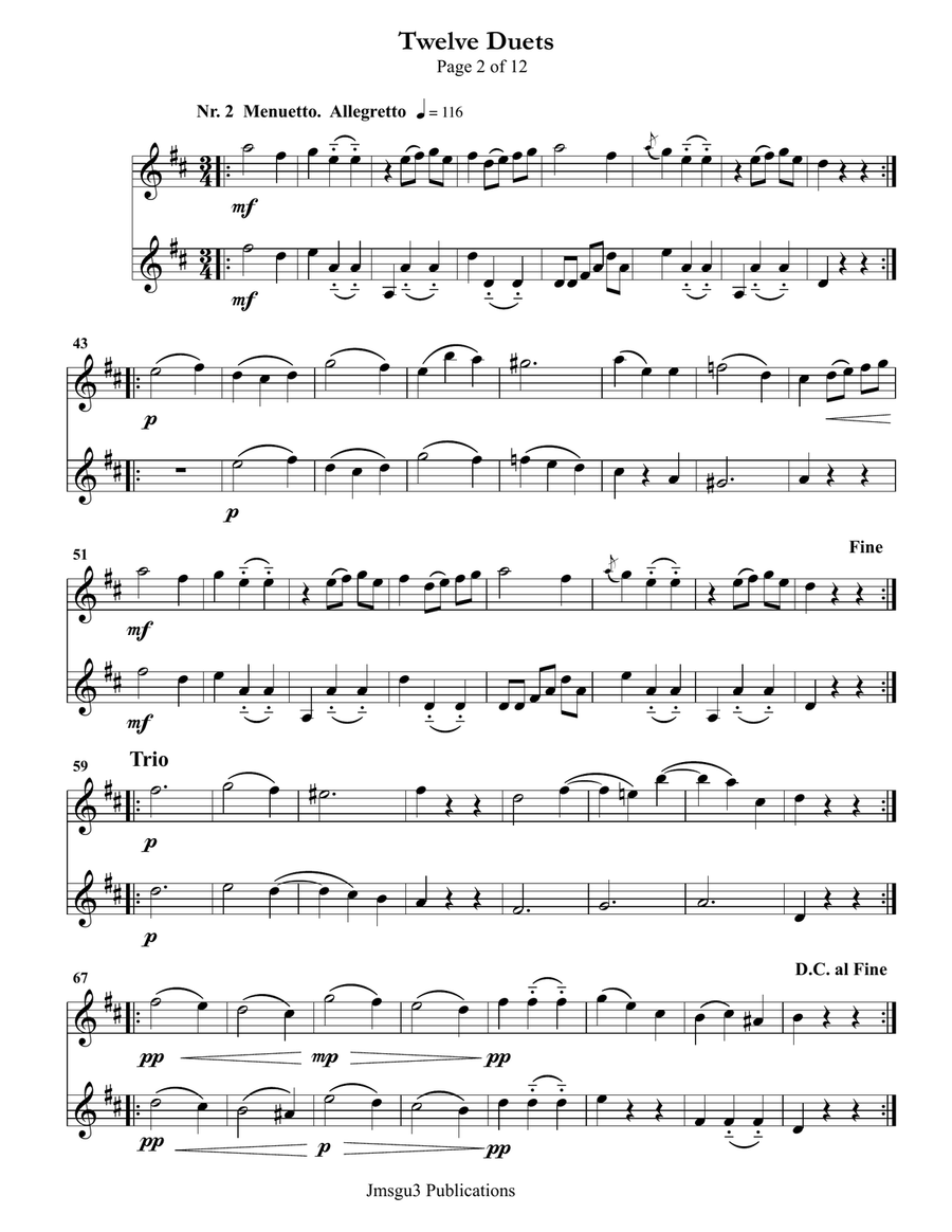 Mozart: Twelve Duets K. 487 for Flute & Violin Flute scores gallery preview page 2