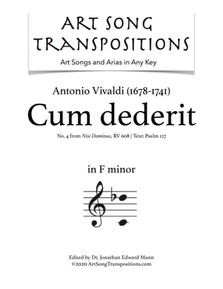 Book cover for VIVALDI: Cum dederit (transposed to F minor)