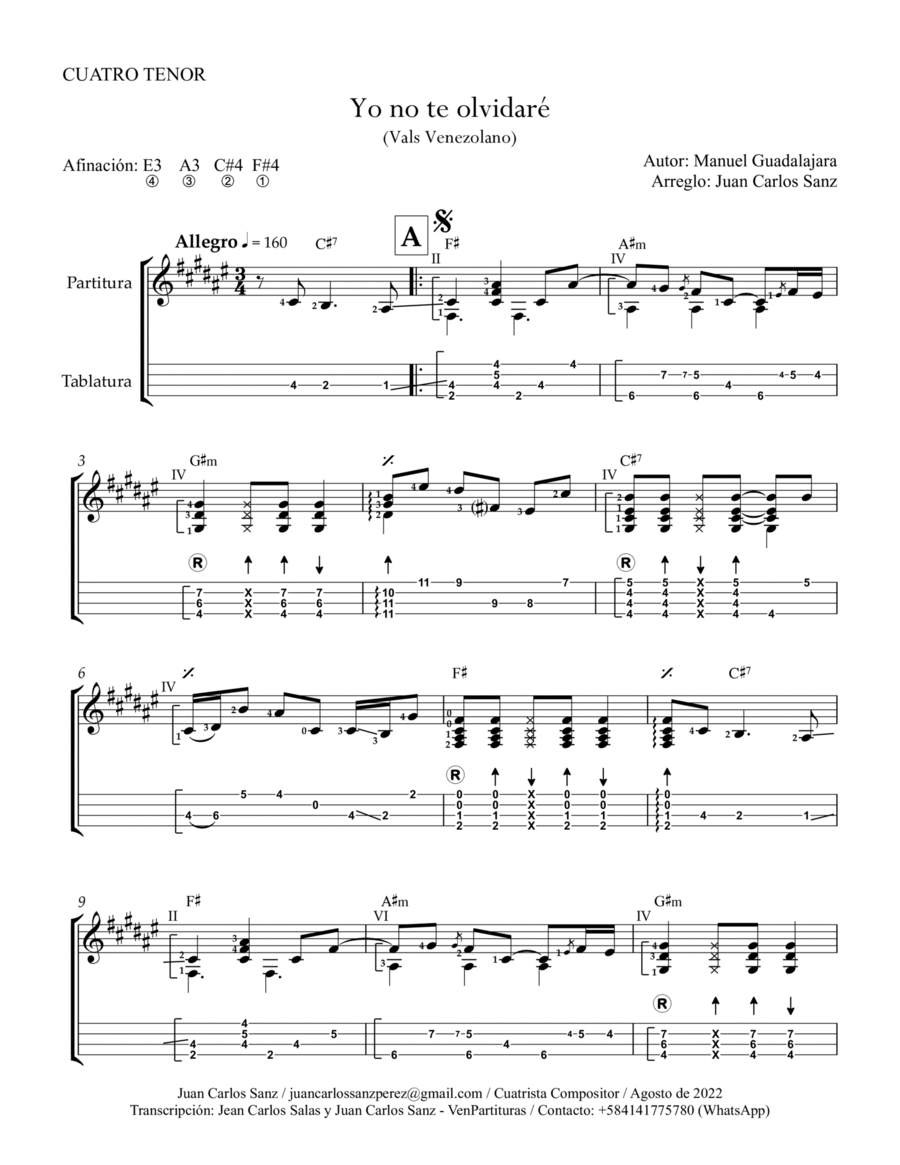 Yo no te olvidare Ukulele scores gallery preview page 1