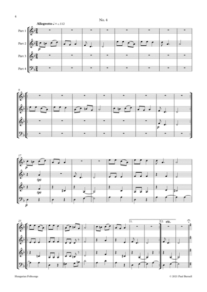 Hungarian Folksongs, arranged for instruments in four parts image number null