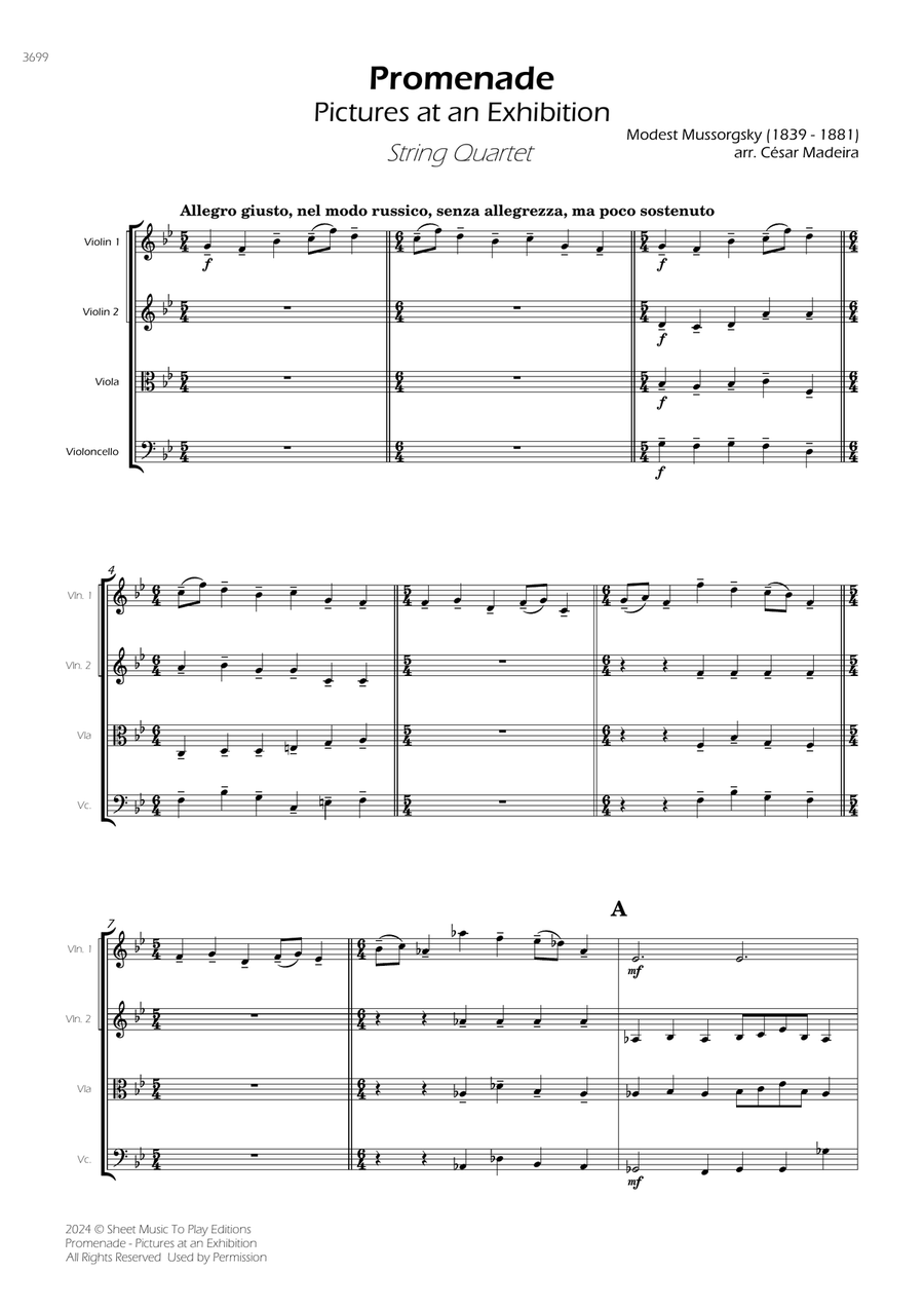 Pictures at an Exhibition - Promenade - String Quartet (Full Score and Parts) String Quartet scores gallery preview page 3