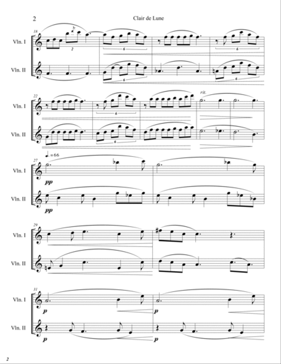Clair de Lune (Violin Duet) String Duet scores gallery preview page 2