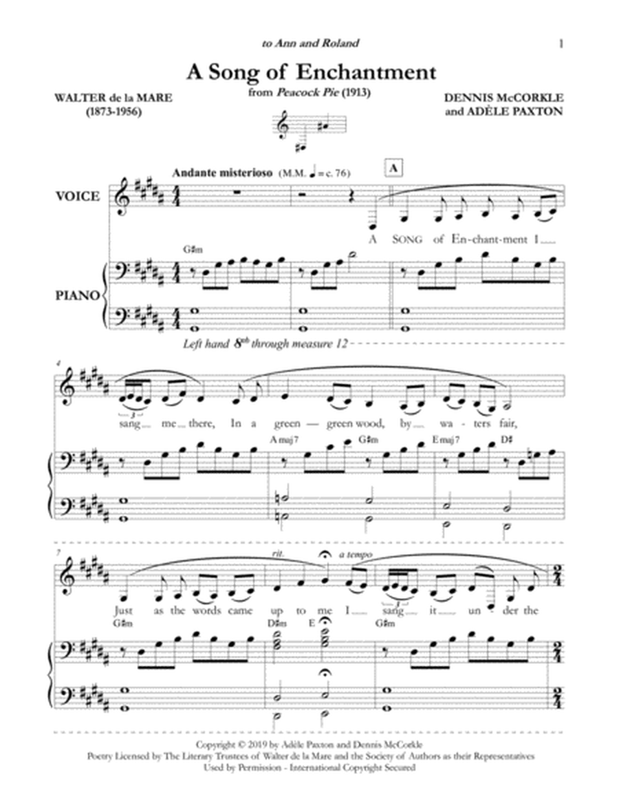 A Song of Enchantment - Original Song Setting of Walter de la Mare's Poetry for VOICE and PIANO: Key image number null