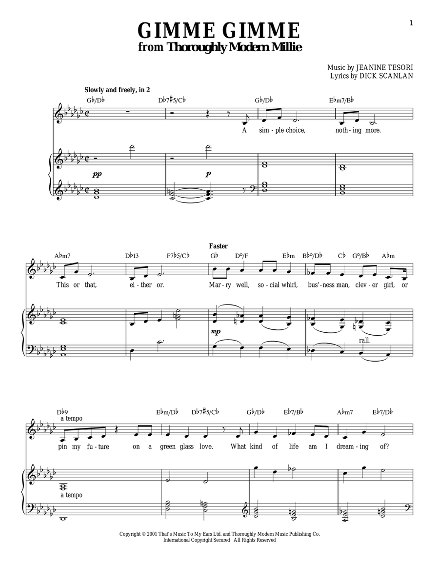 Gimme Gimme Piano, Vocal scores gallery preview page 1
