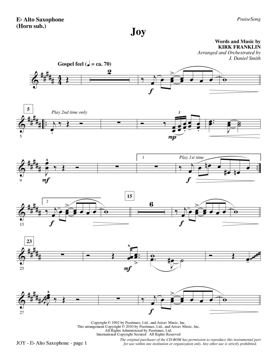Joy - Alto Sax (sub. Horn) Choir scores gallery preview page 1