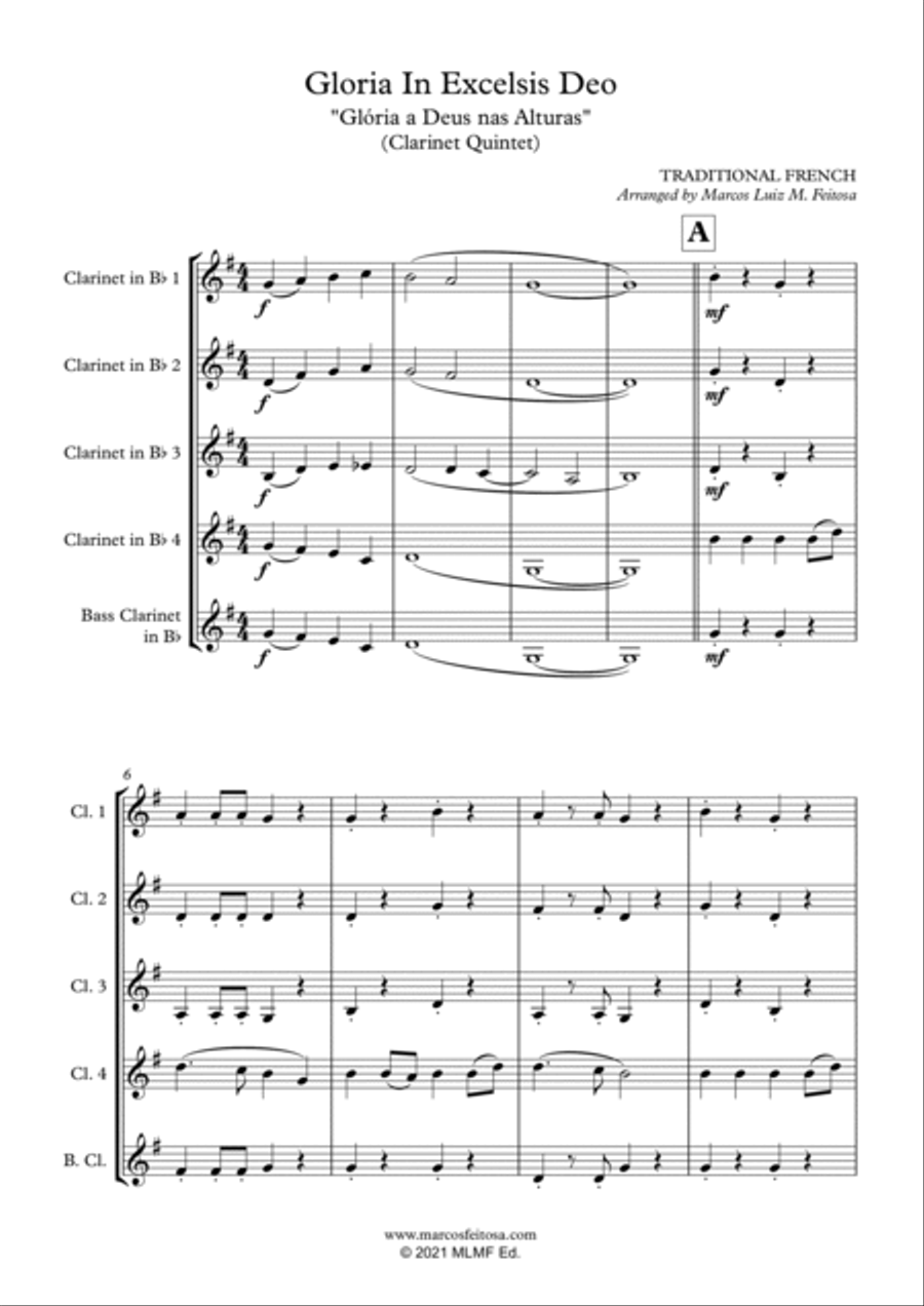 Gloria In Excelsis Deo - Clarinet Quintet Clarinet Quintet scores gallery preview page 3