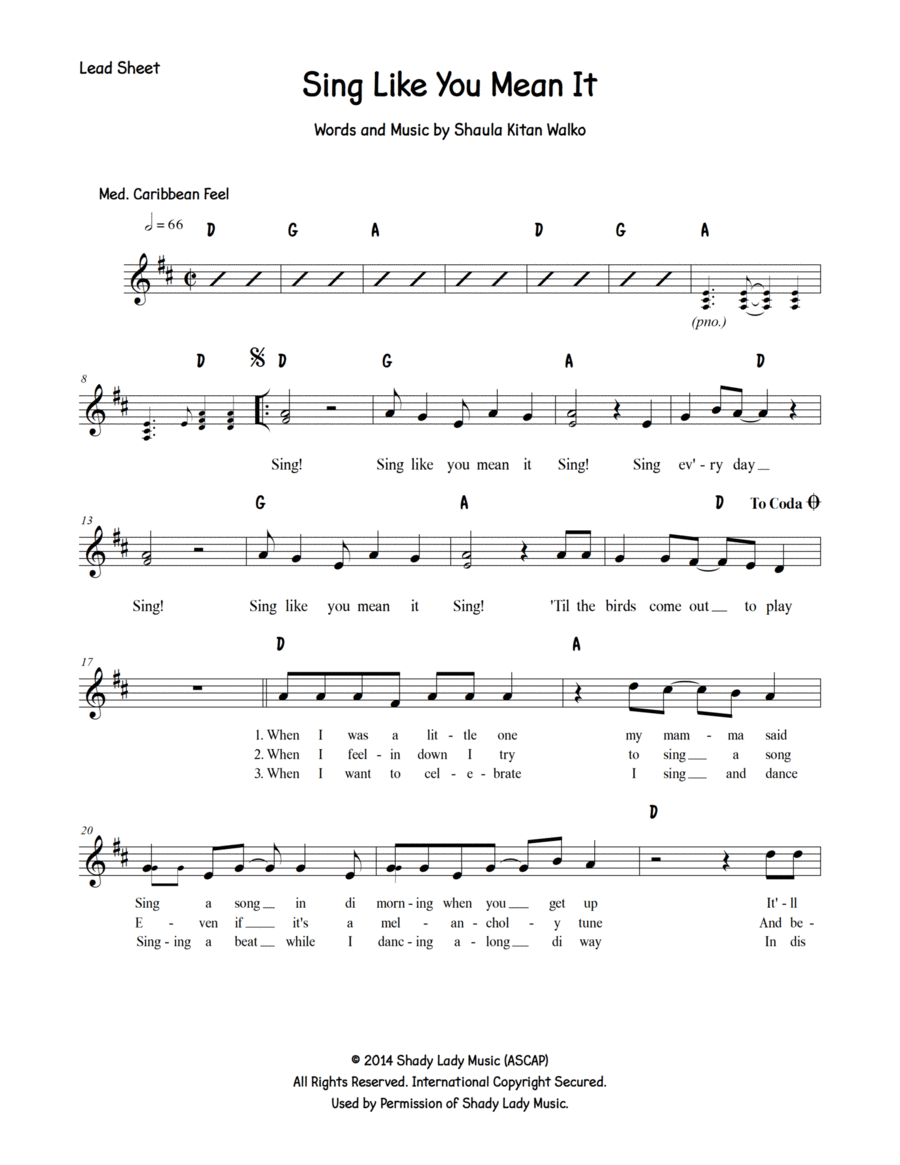 Sing Like You Mean It – Lead Sheet image number null