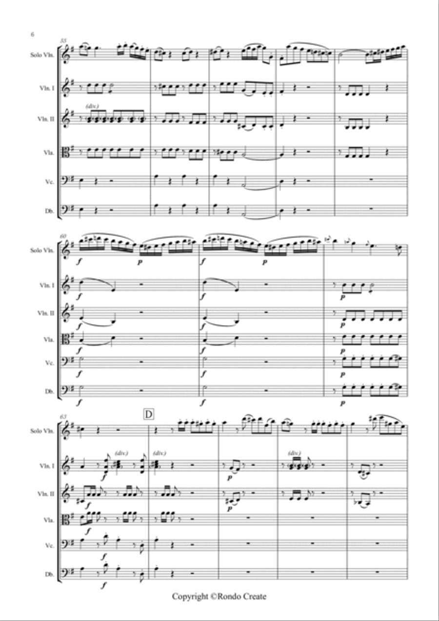 W.A.Mozart - Violin Concerto No.3 in G Major with String Quartet or String Orchestra String Quartet scores gallery preview page 6