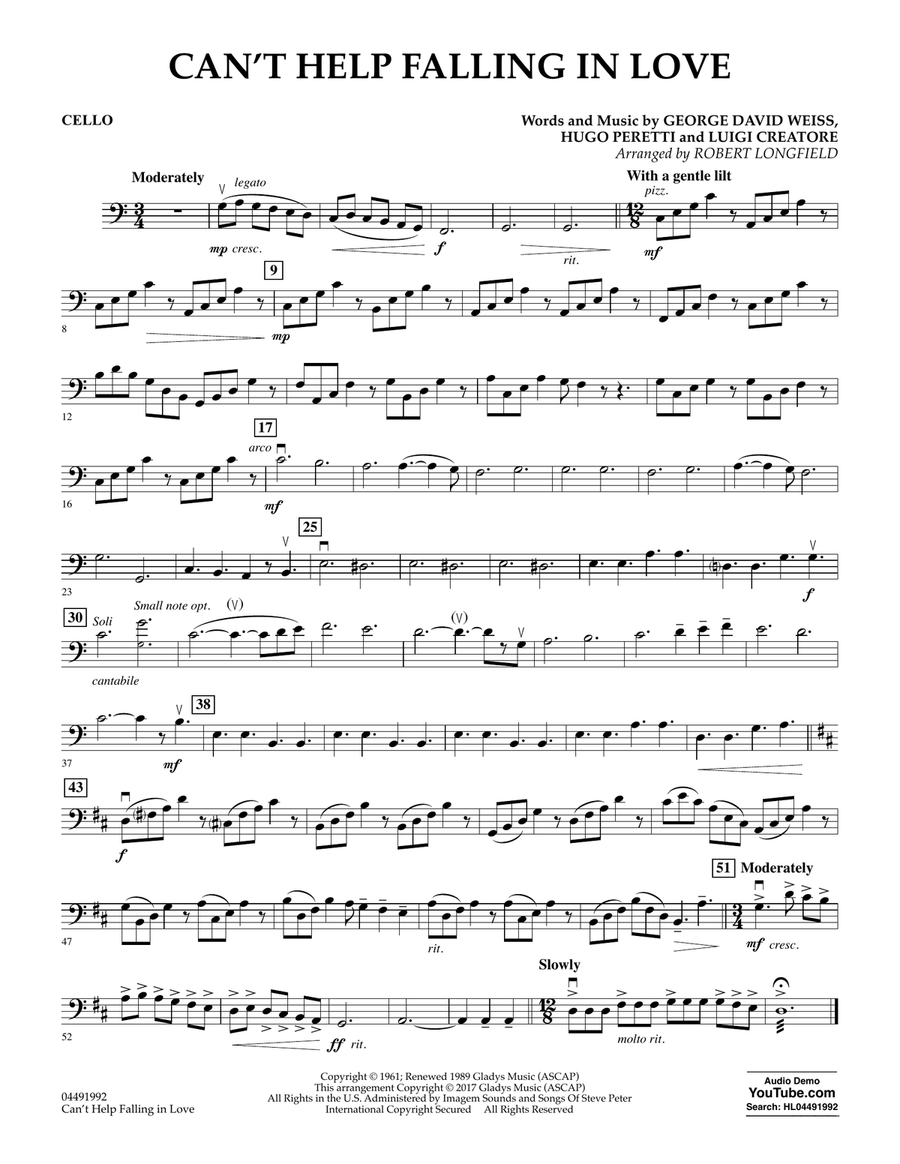 Can't Help Falling in Love - Cello Orchestra scores gallery preview page 1