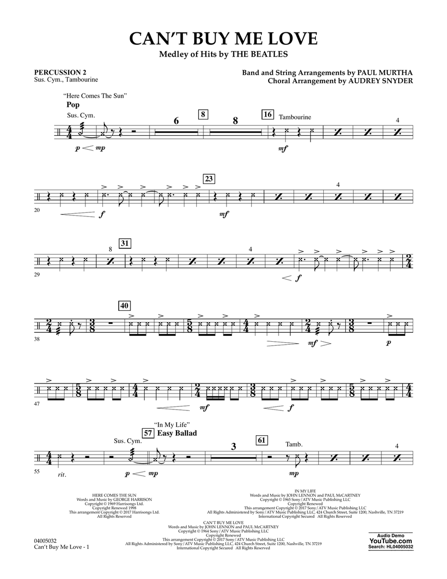 Can't Buy Me Love - Percussion 2 Concert Band scores gallery preview page 1