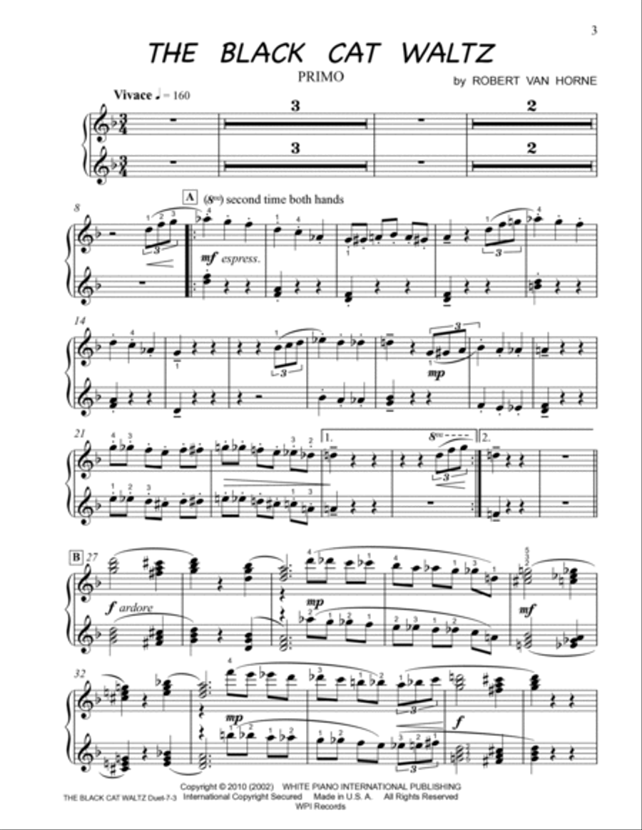 THE BLACK CAT WALTZ (One Piano / Four Hands) By Robert Van Horne 1 Piano, 4-Hands scores gallery preview page 3