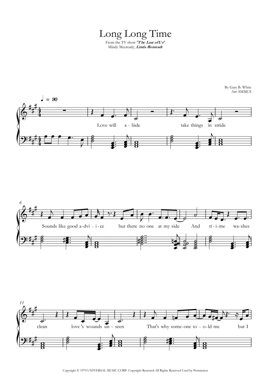 Long Long Time Easy Piano scores gallery preview page 1