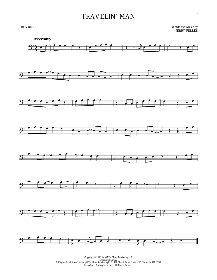 Travelin' Man Travelin' Man Trombone Solo scores gallery preview page 1