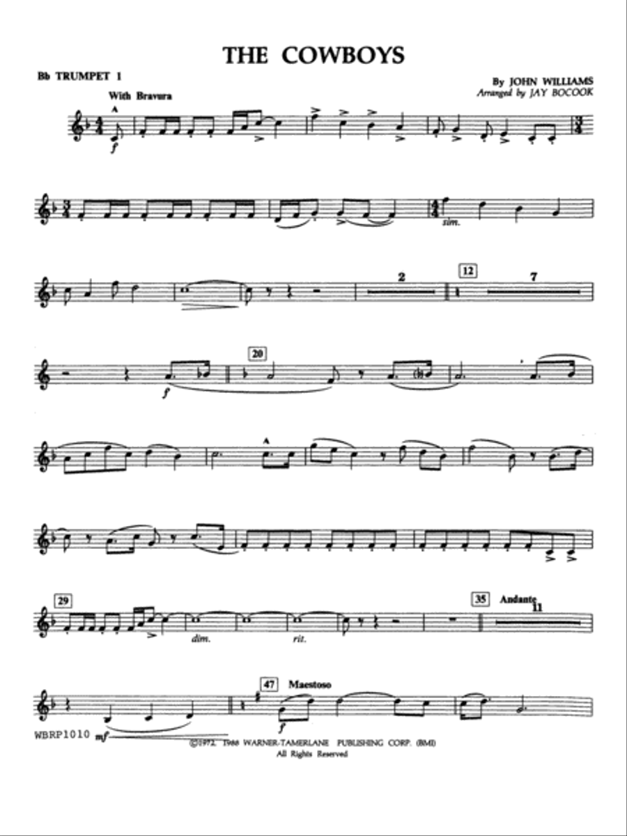 The Cowboys: 1st B-flat Trumpet Concert Band scores gallery preview page 1