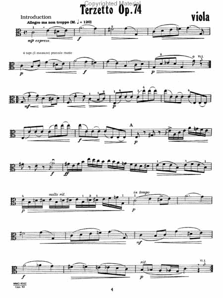 String Trio 'Terzetto' in C major, op. 74, B148 (2 violins & viola) - Viola Part