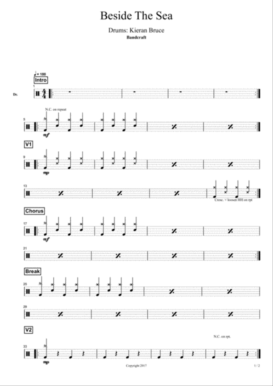 Bandcraft - Beside The Sea - DRUMKIT SHEET MUSIC Drum Set scores gallery preview page 1