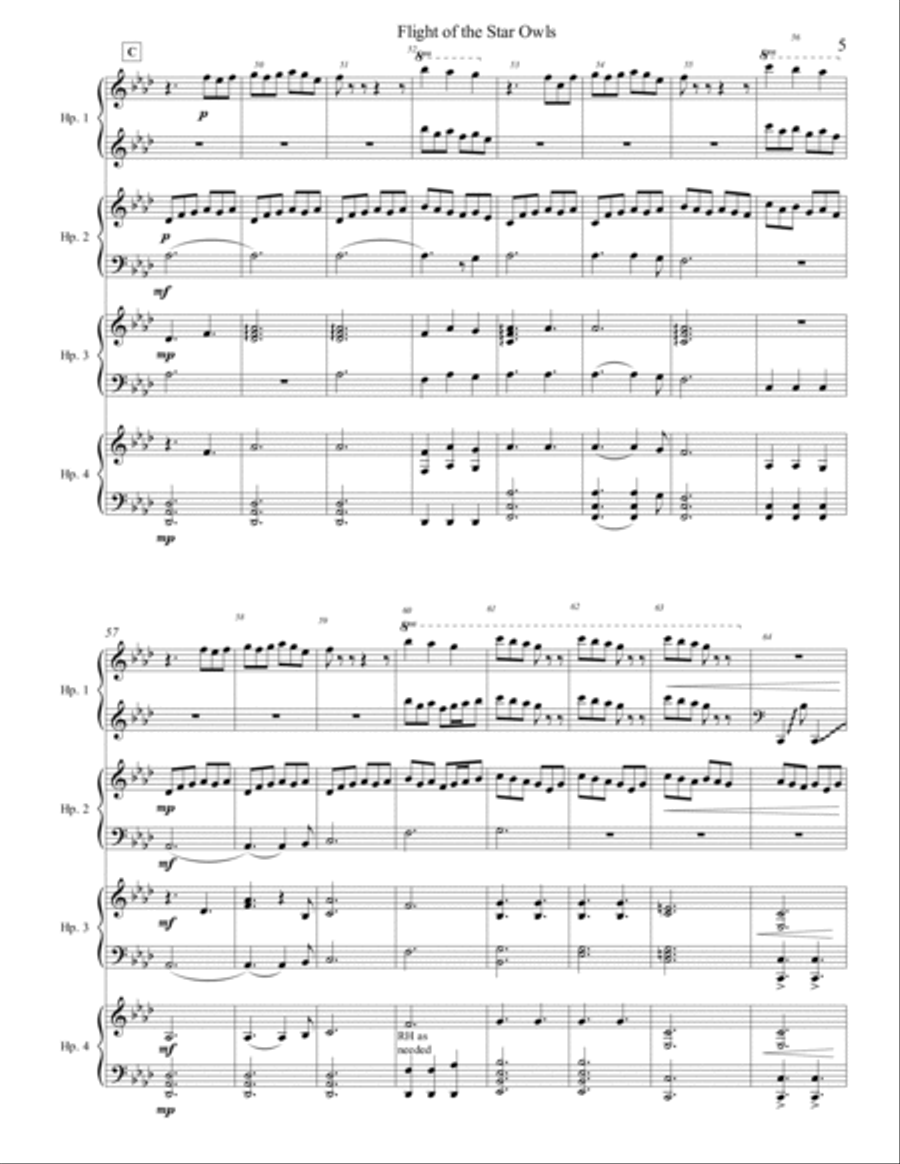 Flight of the Star Owls Harp Arrangement- Full score and parts (F minor) Harp scores gallery preview page 5