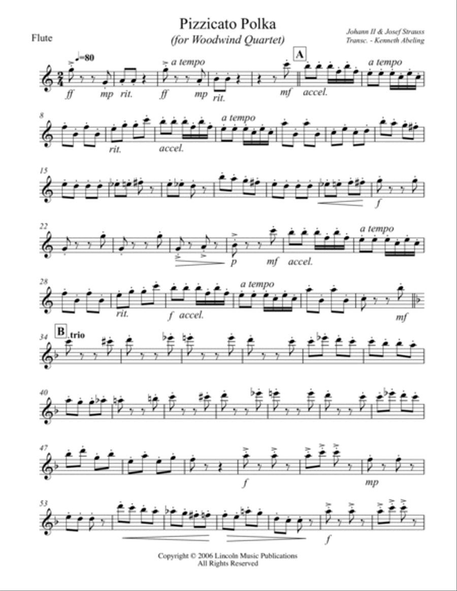 Strauss II – Pizzicato Polka (for Woodwind Quartet) Woodwind Quartet scores gallery preview page 6