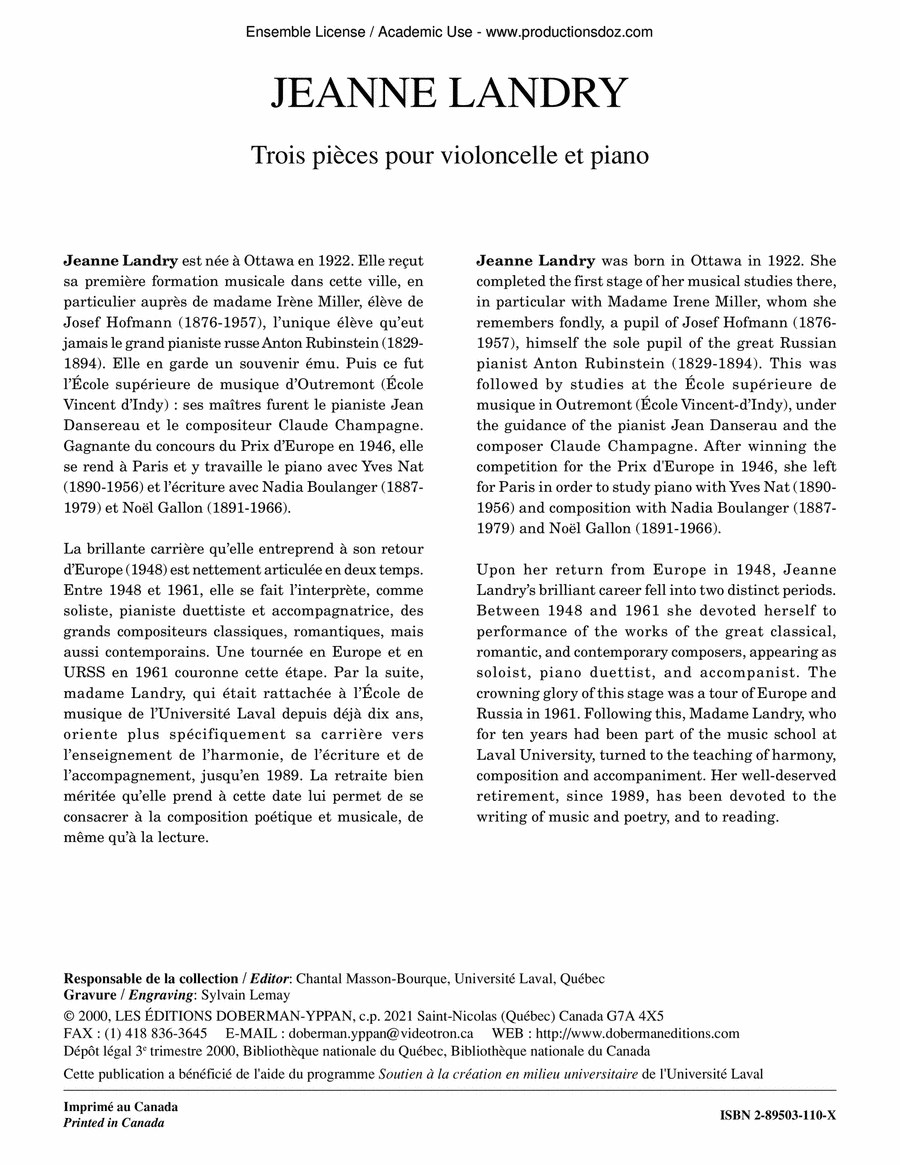 Trois pièces pour violoncelle et piano Piano Accompaniment scores gallery preview page 1